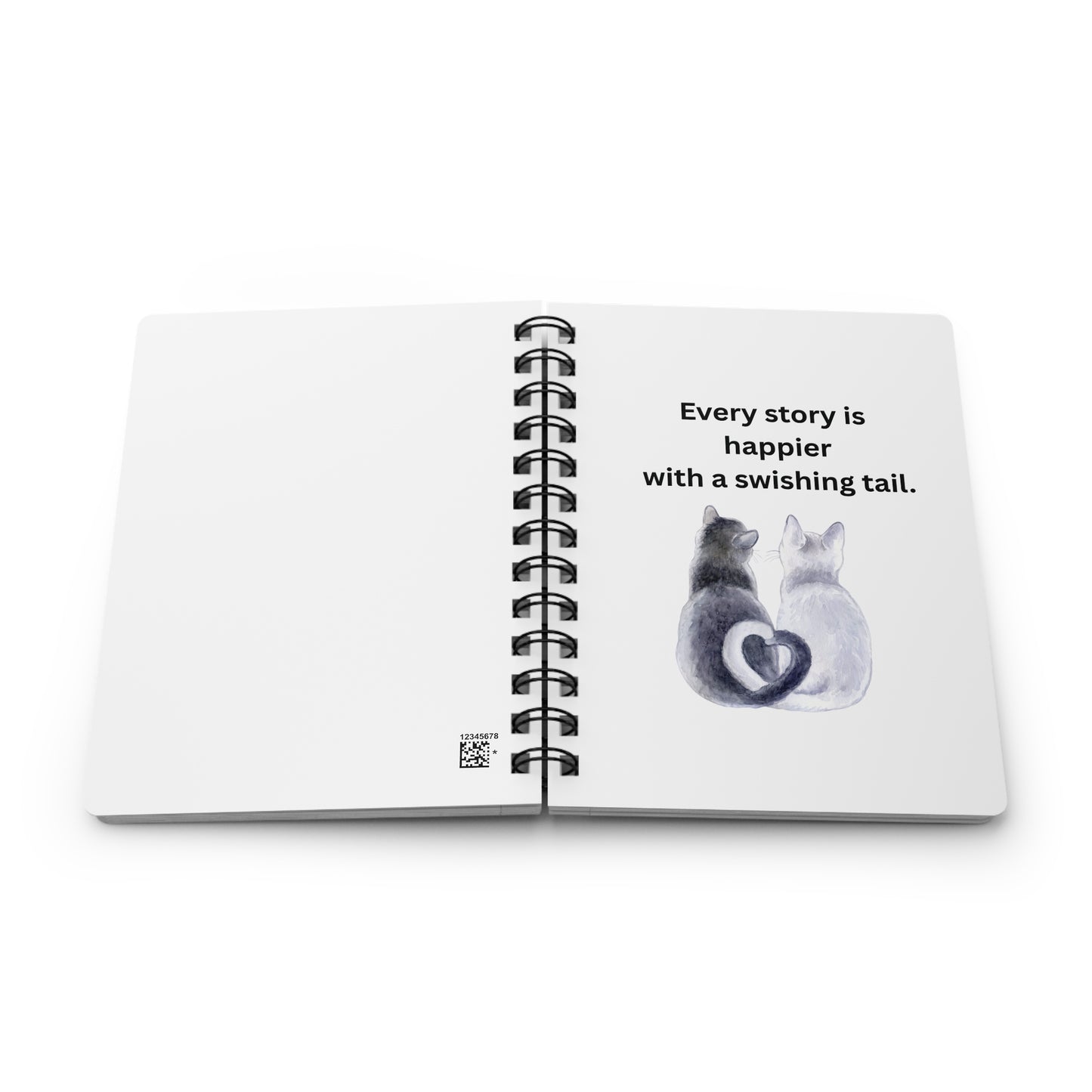 Every Story Is Happier With a Swishing Tail — Heart-Tails Cats Spiral Notebook for Writing & Quiet Moments (White Cover)