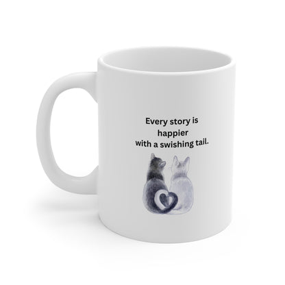 Every Story Is Happier With a Swishing Tail — Heart-Tails Cats Ceramic Coffee Mug