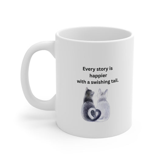 Every Story Is Happier With a Swishing Tail — Heart-Tails Cats Ceramic Coffee Mug