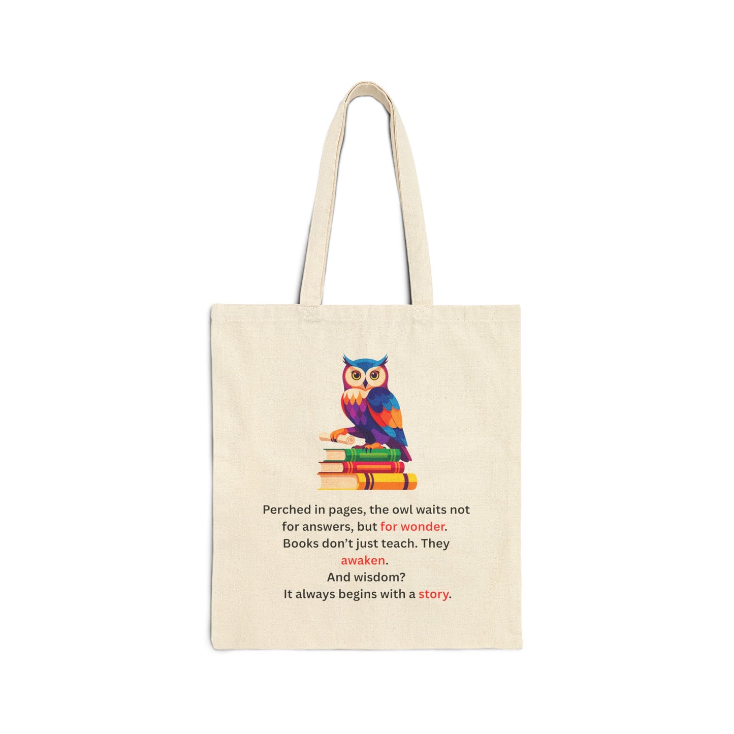 Bookish Owl Cotton Canvas Tote Bag – Inspirational Quote & Literary Design