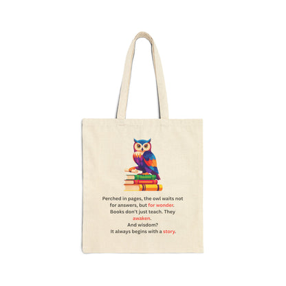 Bookish Owl Cotton Canvas Tote Bag – Inspirational Quote & Literary Design