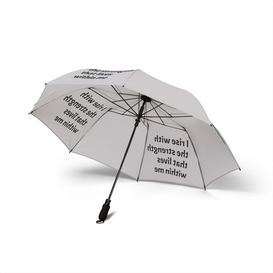 "I Rise With The Strength That Lives Within Me" — Light Grey Semi‑Automatic Foldable Umbrella