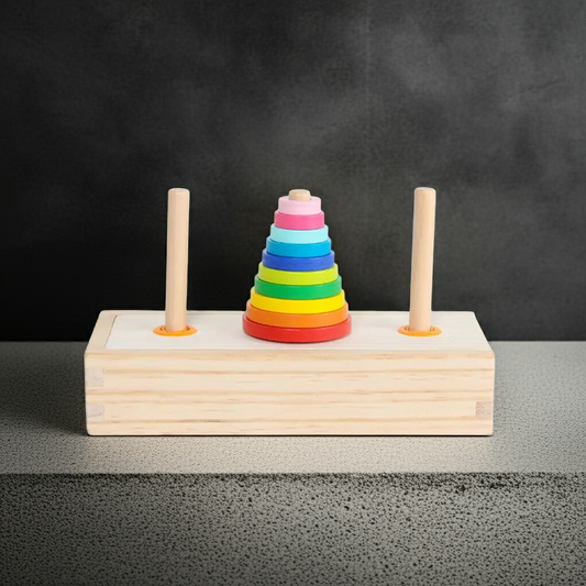 Interactive Wooden Montessori Tower Game for Kids – Colorful Hanoi Balance Toy