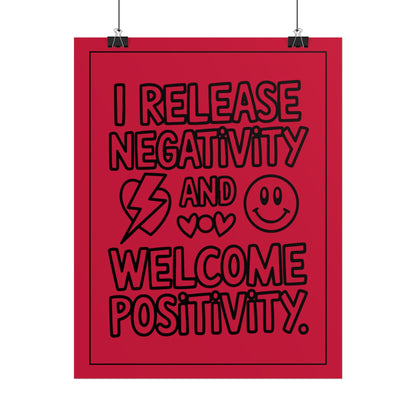 I Release Negativity and Welcome Positivity" Red Motivational Wall Art