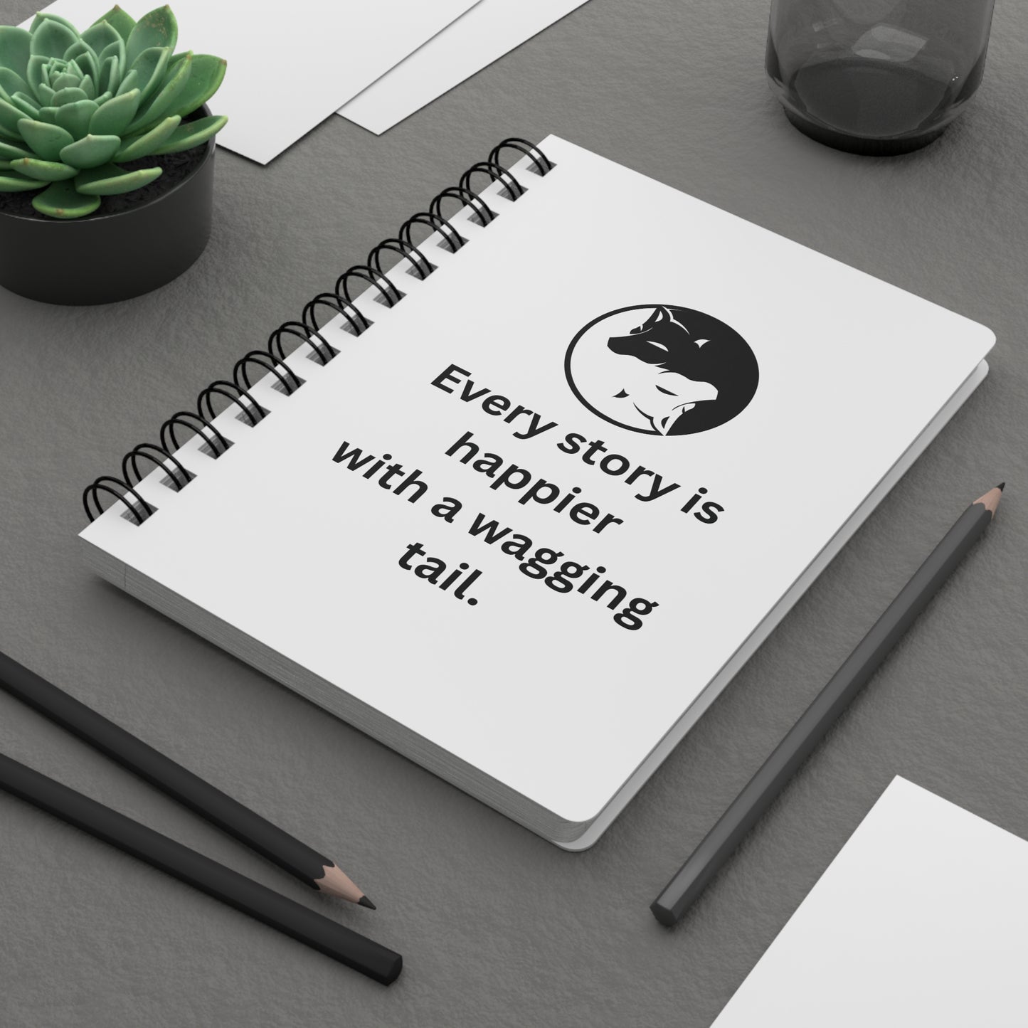 Every Story Is Happier With a Wagging Tail — Yin Yang Dogs Spiral Notebook for Writing & Quiet Moments (White Cover)