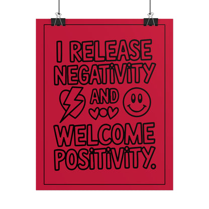 I Release Negativity and Welcome Positivity" Red Motivational Wall Art