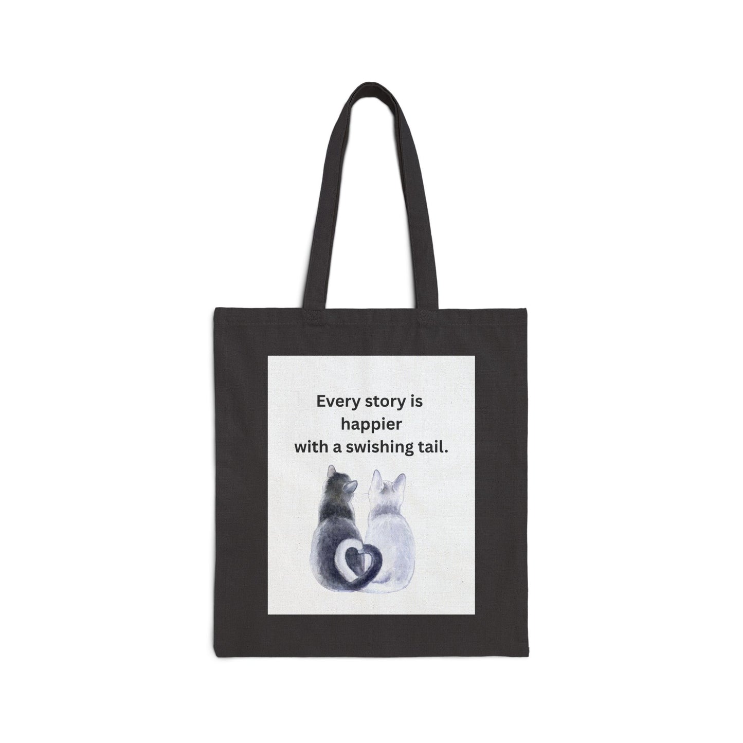 Every Story Is Happier With a Swishing Tail — Heart-Tails Cats Cotton Canvas Tote Bag