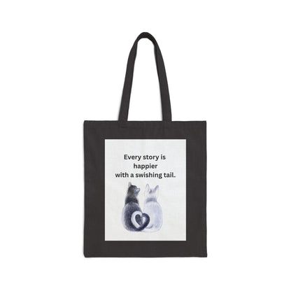 Every Story Is Happier With a Swishing Tail — Heart-Tails Cats Cotton Canvas Tote Bag