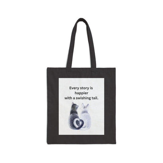 Every Story Is Happier With a Swishing Tail — Heart-Tails Cats Cotton Canvas Tote Bag