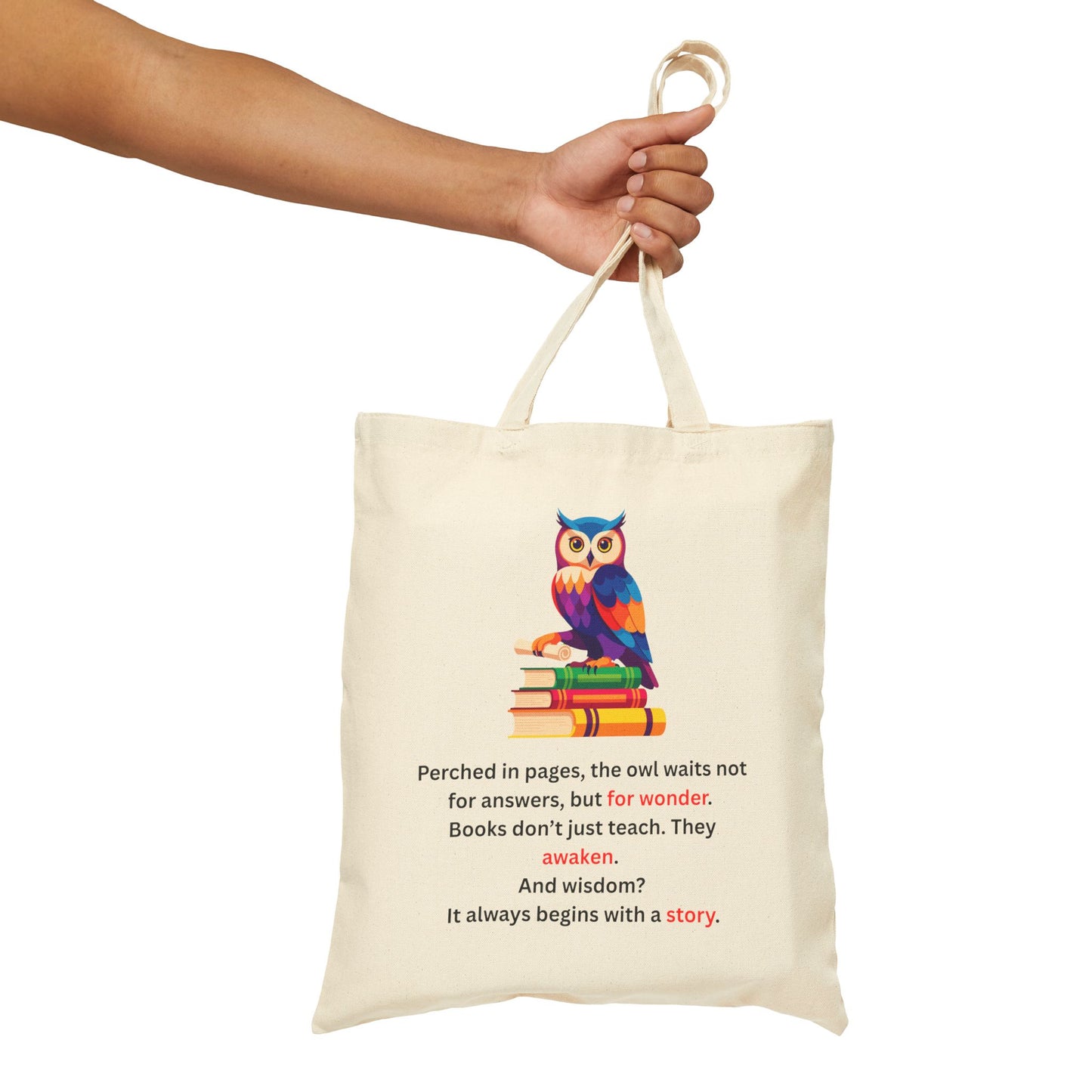 Bookish Owl Cotton Canvas Tote Bag – Inspirational Quote & Literary Design