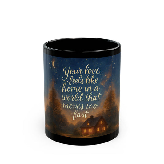 Mug with a scenic design and motivational quote on a white background
