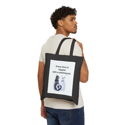 Every Story Is Happier With a Swishing Tail — Heart-Tails Cats Cotton Canvas Tote Bag