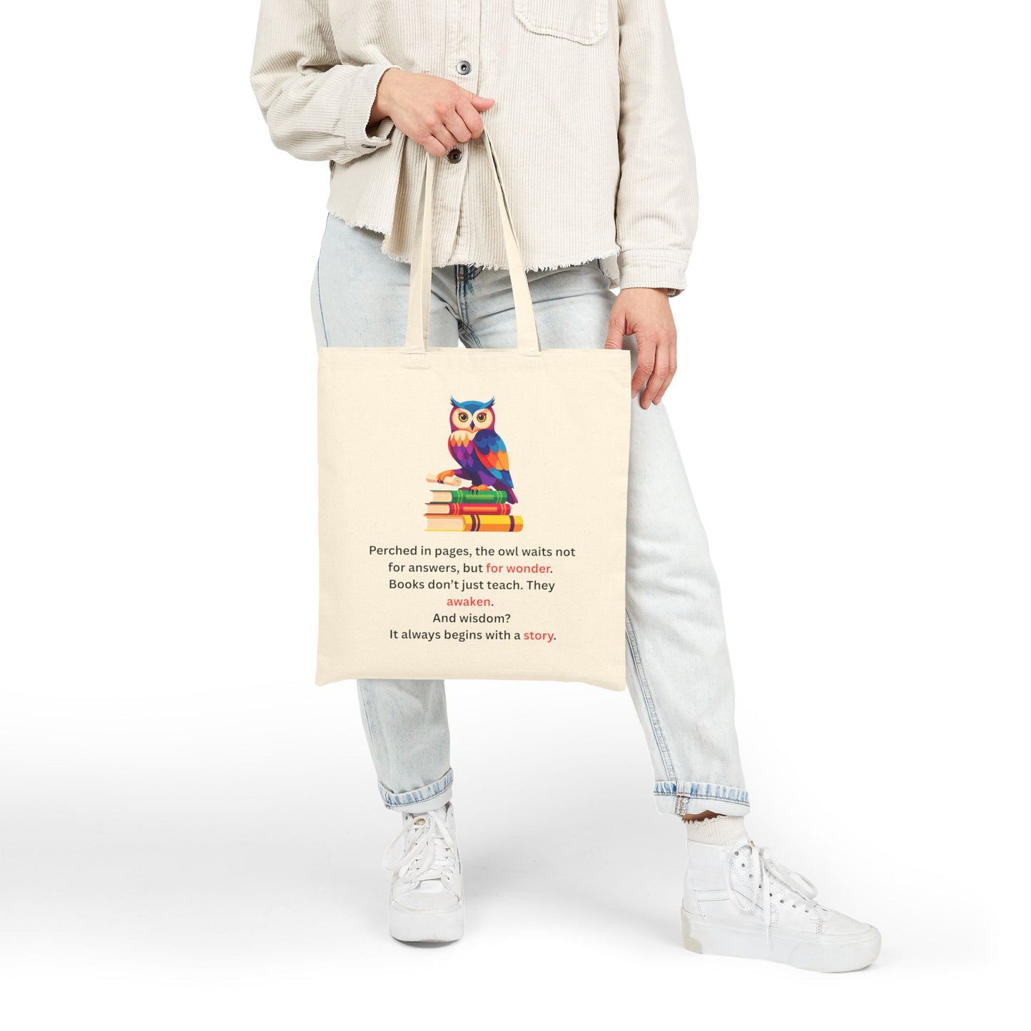 Bookish Owl Cotton Canvas Tote Bag – Inspirational Quote & Literary Design