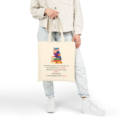 Bookish Owl Cotton Canvas Tote Bag – Inspirational Quote & Literary Design