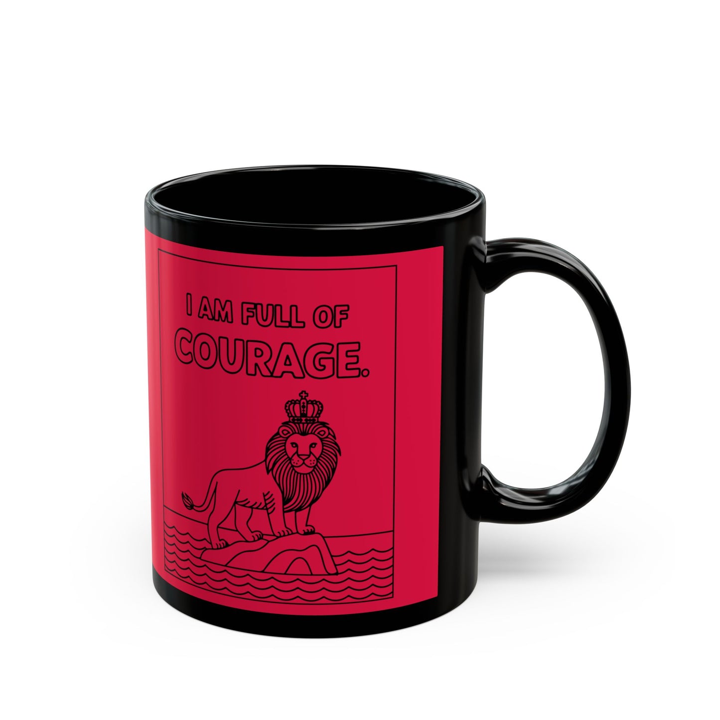 Red Full of Courage Lion Affirmation Mug