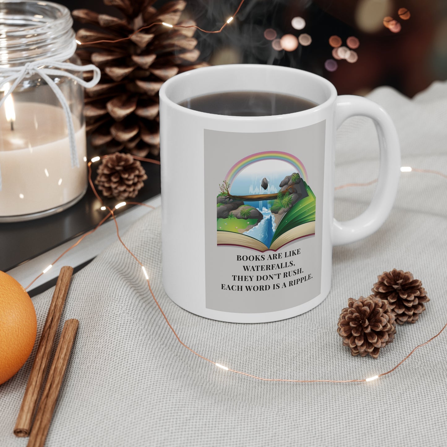 Waterfall Story Ceramic Coffee Mug — A Cosy Gift for Book Lovers