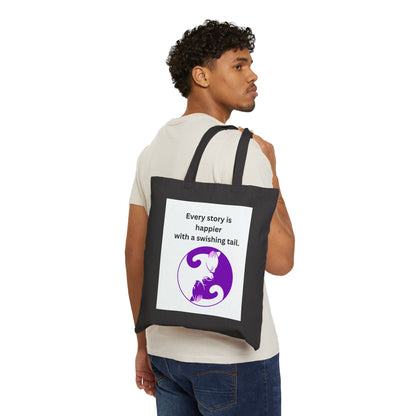 Every Story Is Happier With a Swishing Tail — Yin Yang Cats Cotton Canvas Tote Bag
