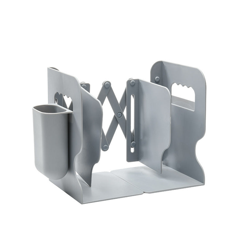 Retractable Bookends with Pen Holder Adjustable Heavy Duty Desk Organizer