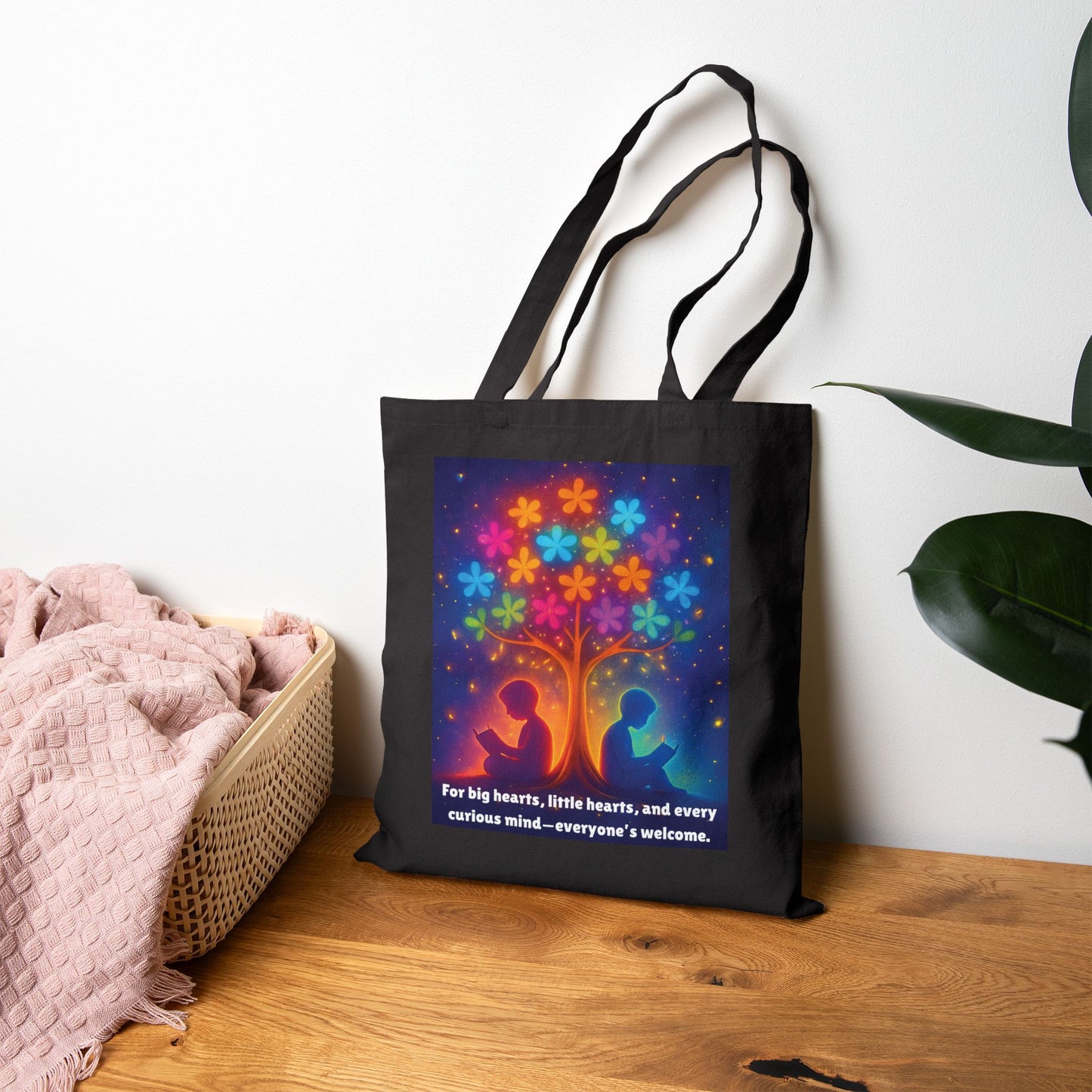 Colorful Tree of Wonder Cotton Canvas Tote Book Lover Art Bag