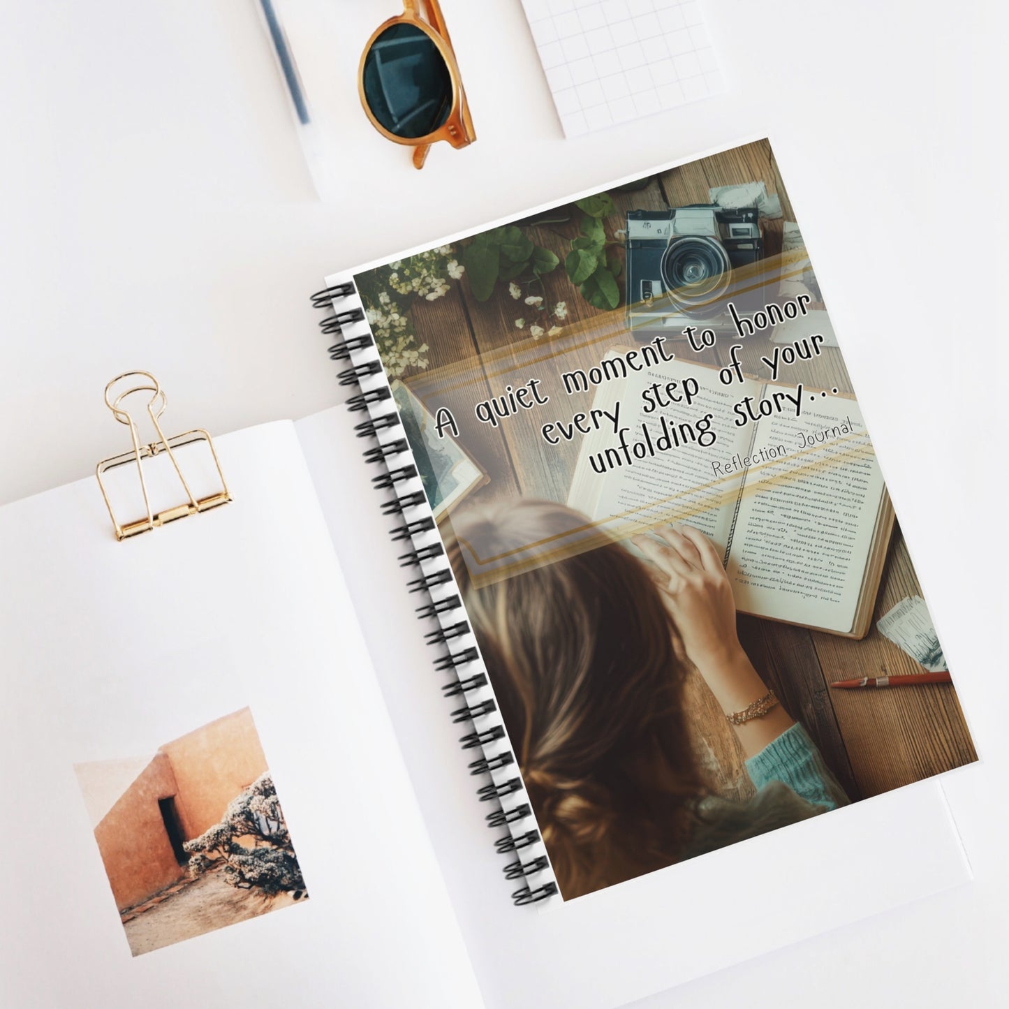 Reflection Journal Spiral Notebook — "A Quiet Moment to Honor Every Step of Your Unfolding Story"