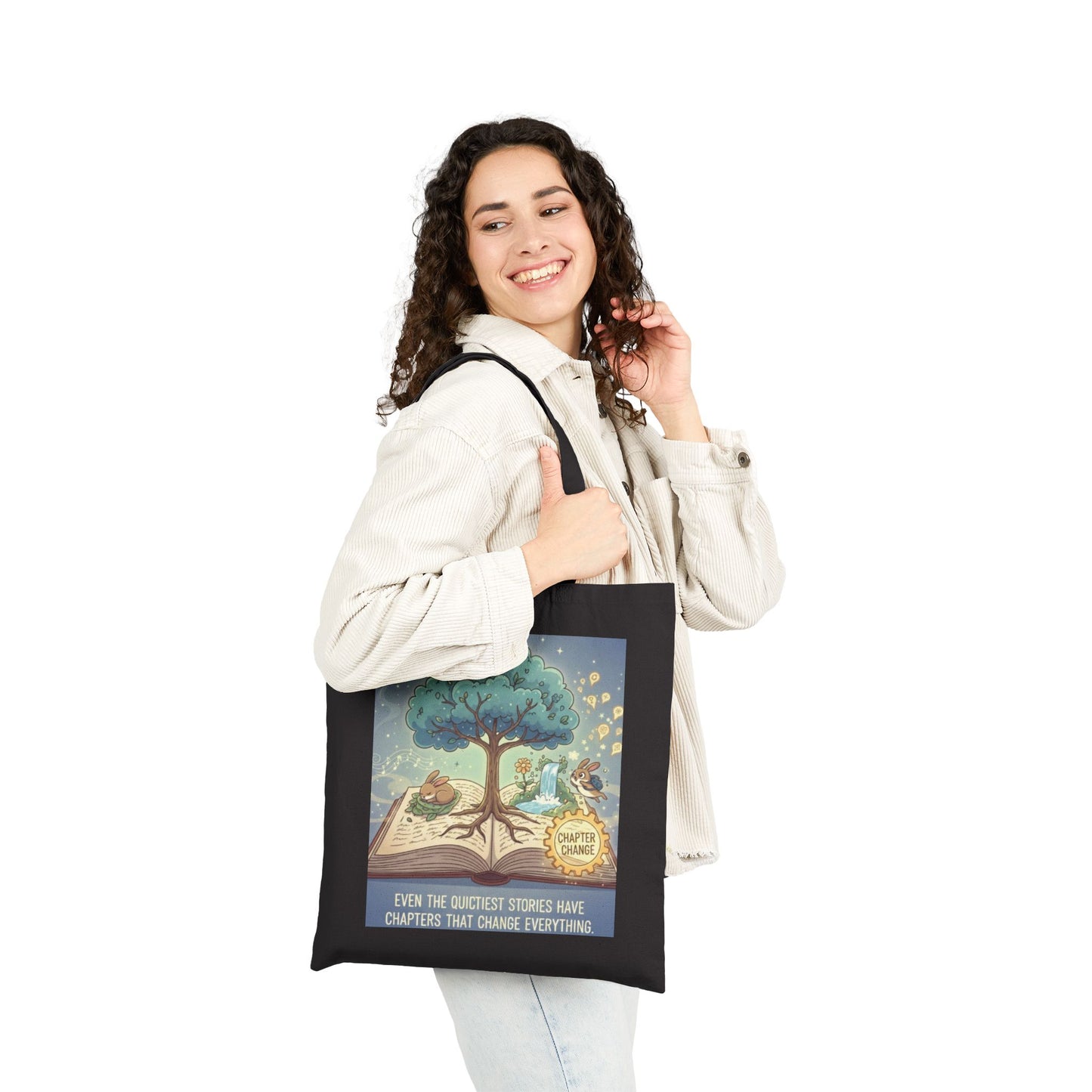 Even the Quietest Stories Have Chapters That Change Everything Literary Tree Canvas Tote Bag for Book Lovers