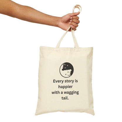Every Story Is Happier With a Wagging Tail — Yin Yang Dogs Cotton Canvas Tote Bag