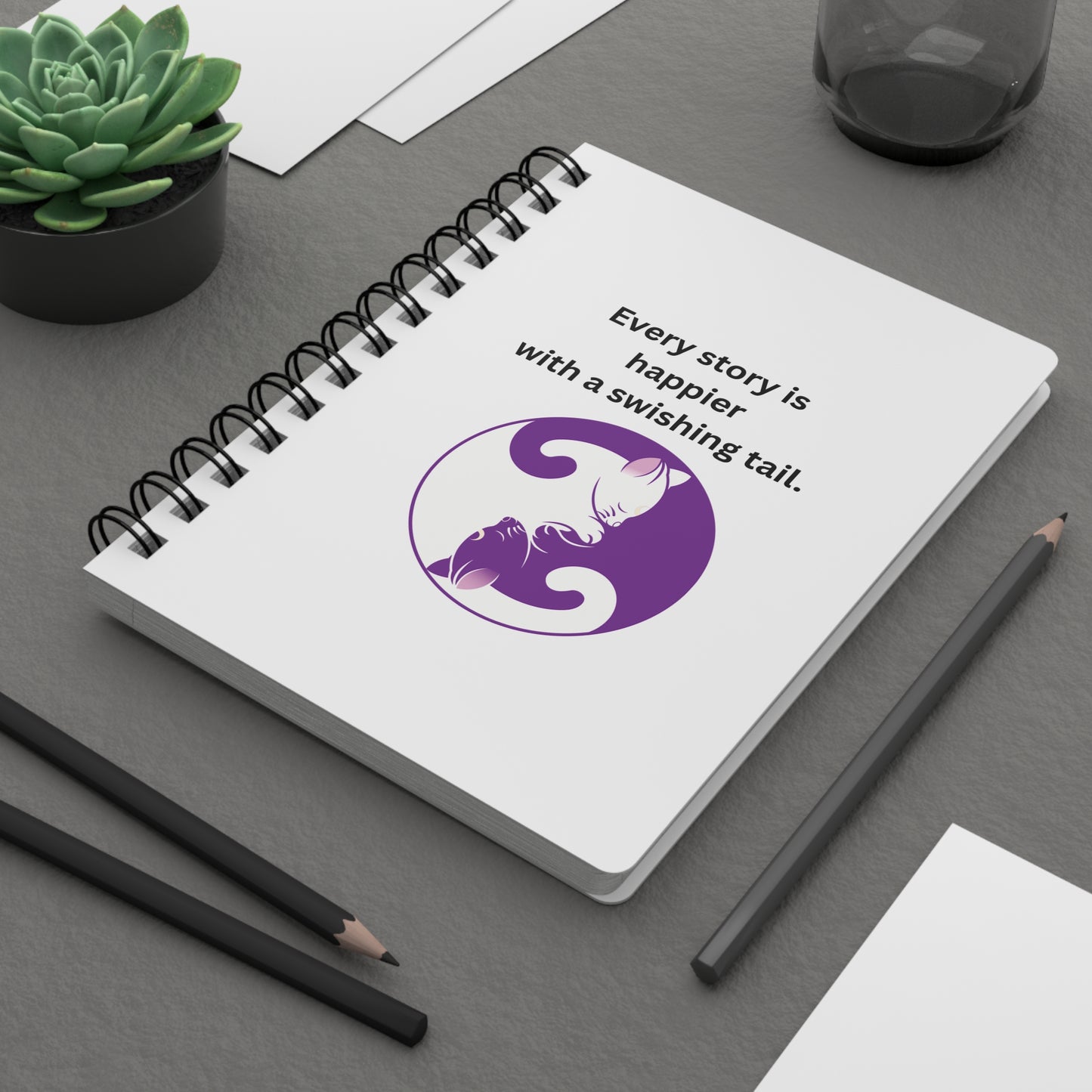 Every Story Is Happier With a Swishing Tail — Yin Yang Cats Spiral Notebook for Writing & Quiet Moments (White Cover)