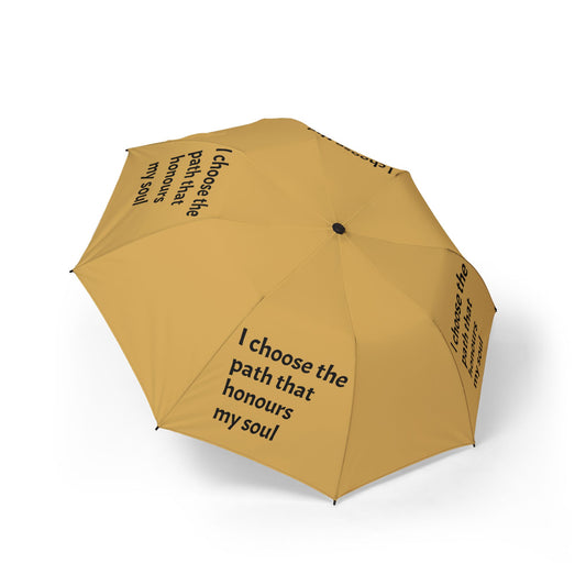 "I Choose The Path That Honours My Soul" — Khaki Semi‑Automatic Foldable Umbrella