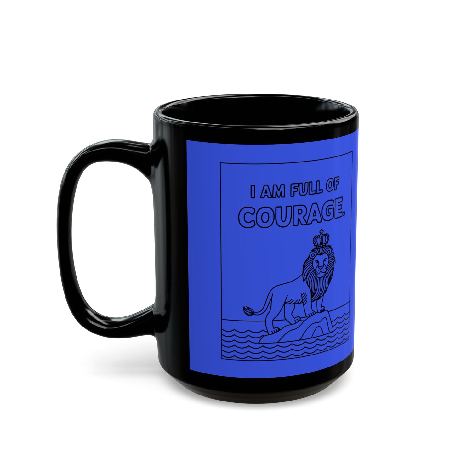 Dark Blue Full of Courage Lion Affirmation Mug