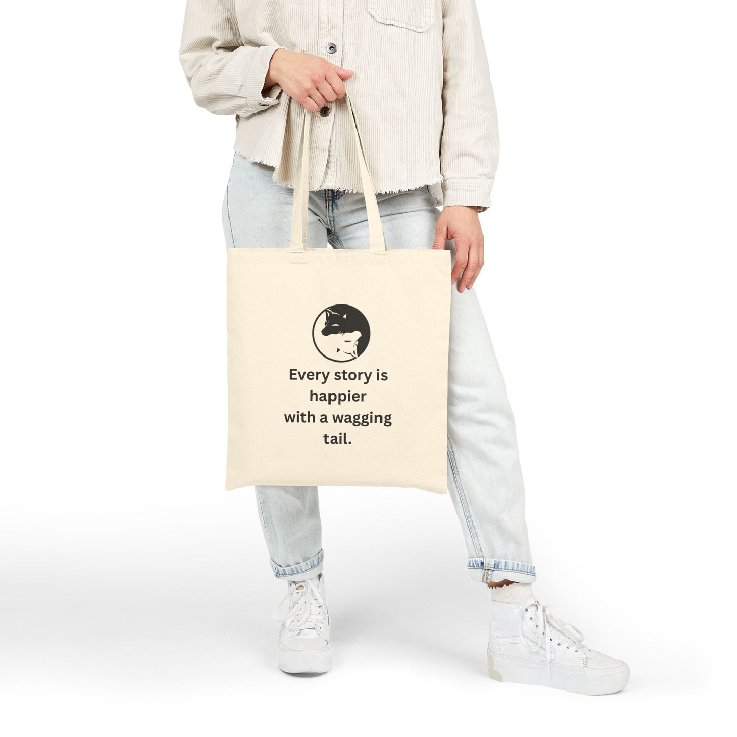 Every Story Is Happier With a Wagging Tail — Yin Yang Dogs Cotton Canvas Tote Bag