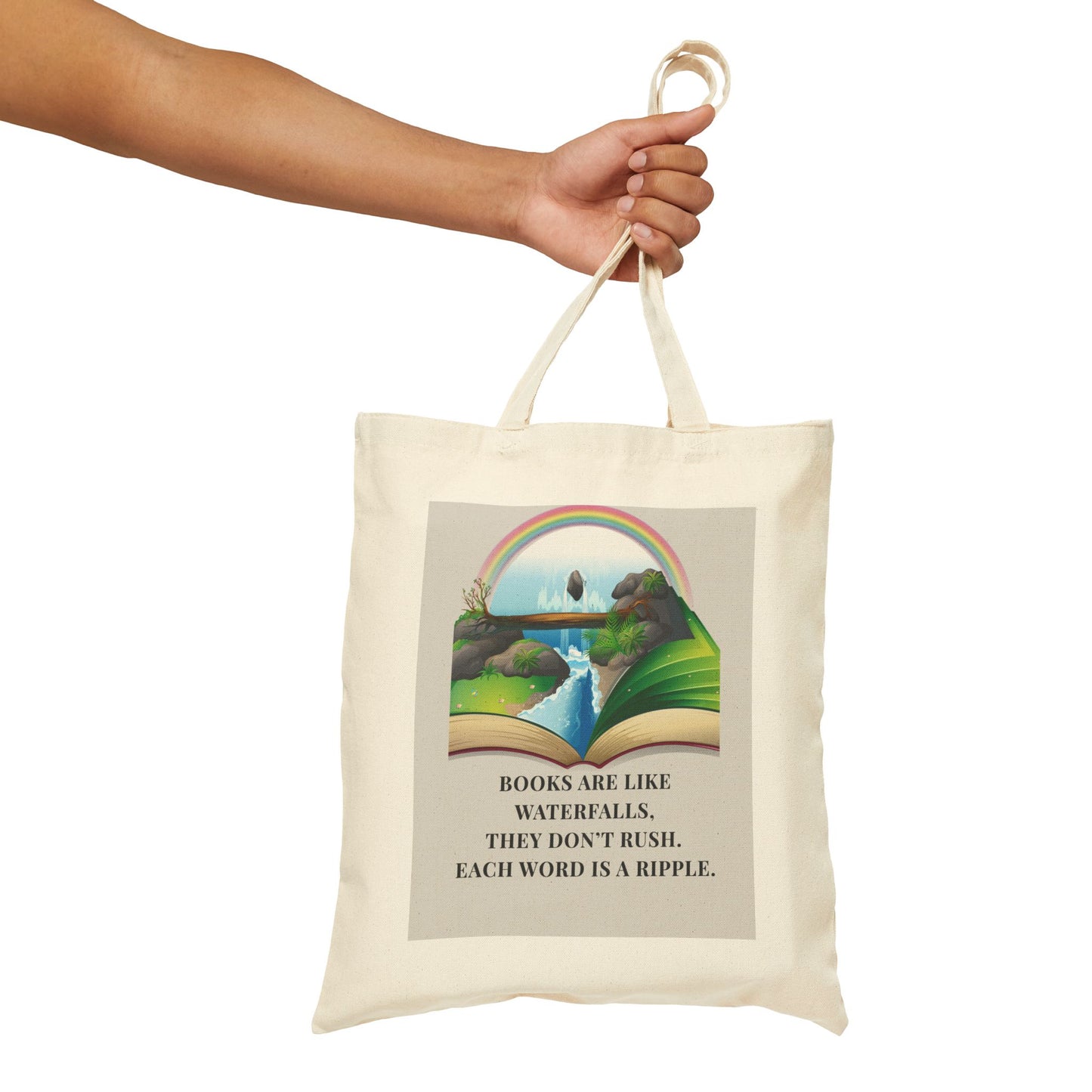 Waterfall Story Literary Cotton Canvas Tote Bag