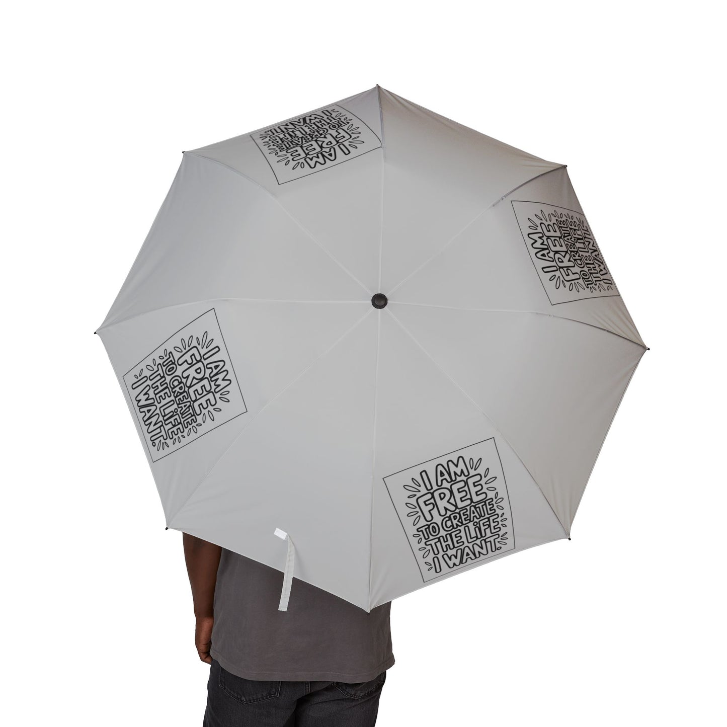 “I Am Free To Create The Life I Want” — Light Grey Semi‑Automatic Foldable Umbrella