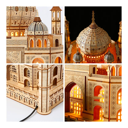 Wooden Taj Mahal Model with LED Lights - DIY for Kids