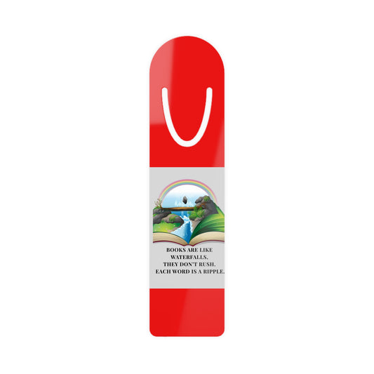 Red Aluminium Bookmark — Books Are Like Waterfalls