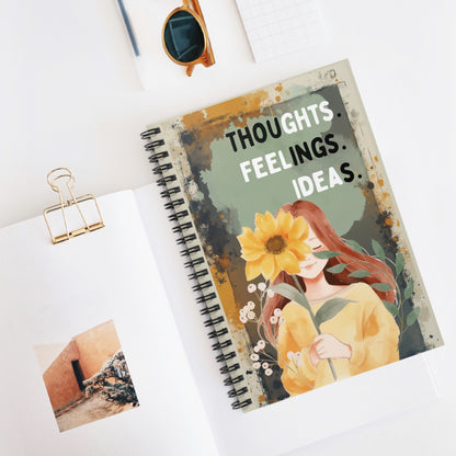 "Thoughts. Feelings. Ideas." Floral Spiral Notebook Journal