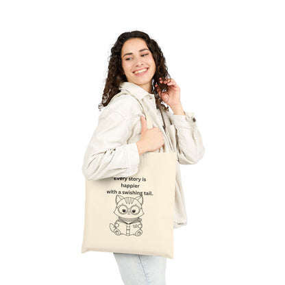 Every Story Is Happier With a Swishing Tail — Reading Cat Cotton Canvas Tote Bag