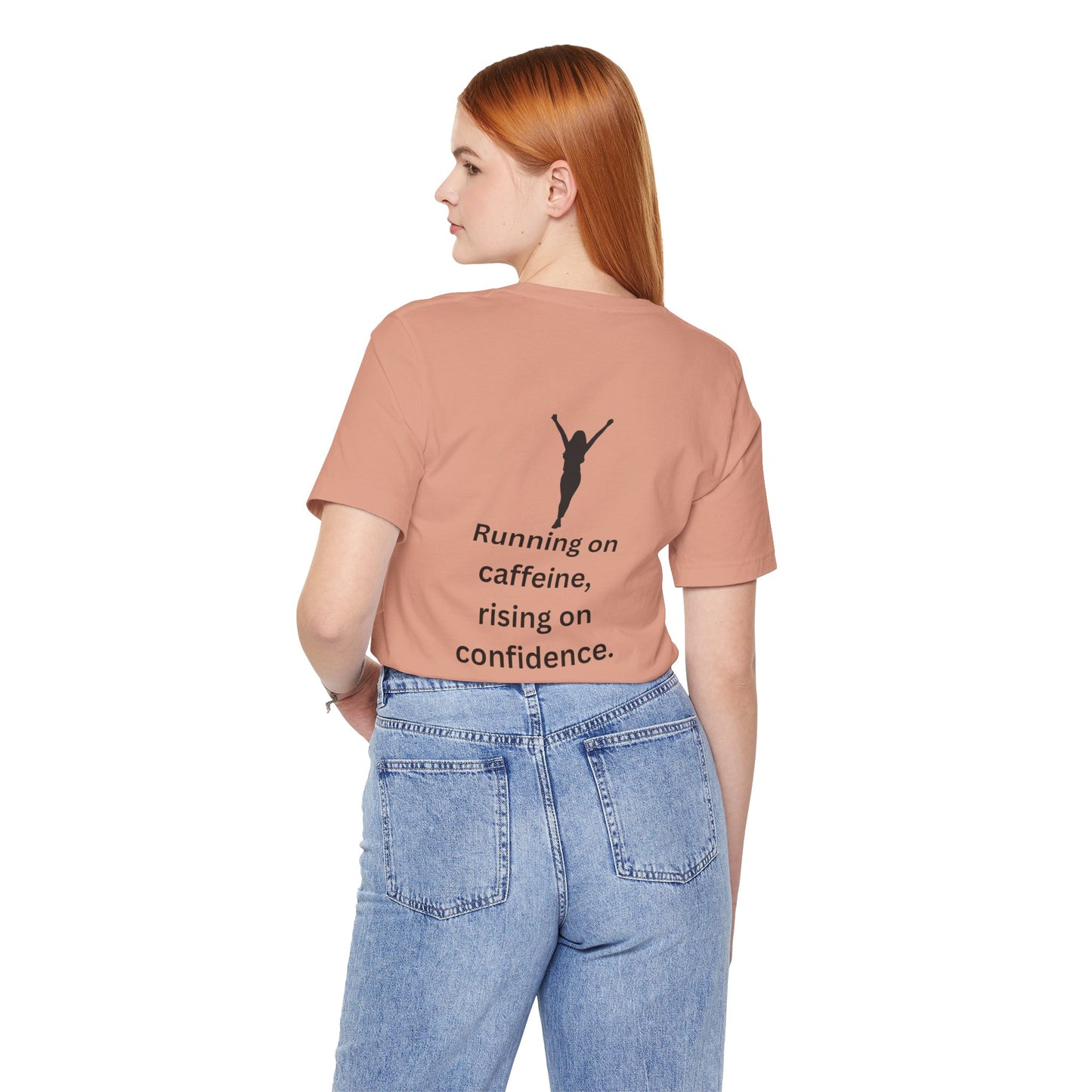 Running on Caffeine, Rising on Confidence – Empowered Woman Jersey Short Sleeve Tee