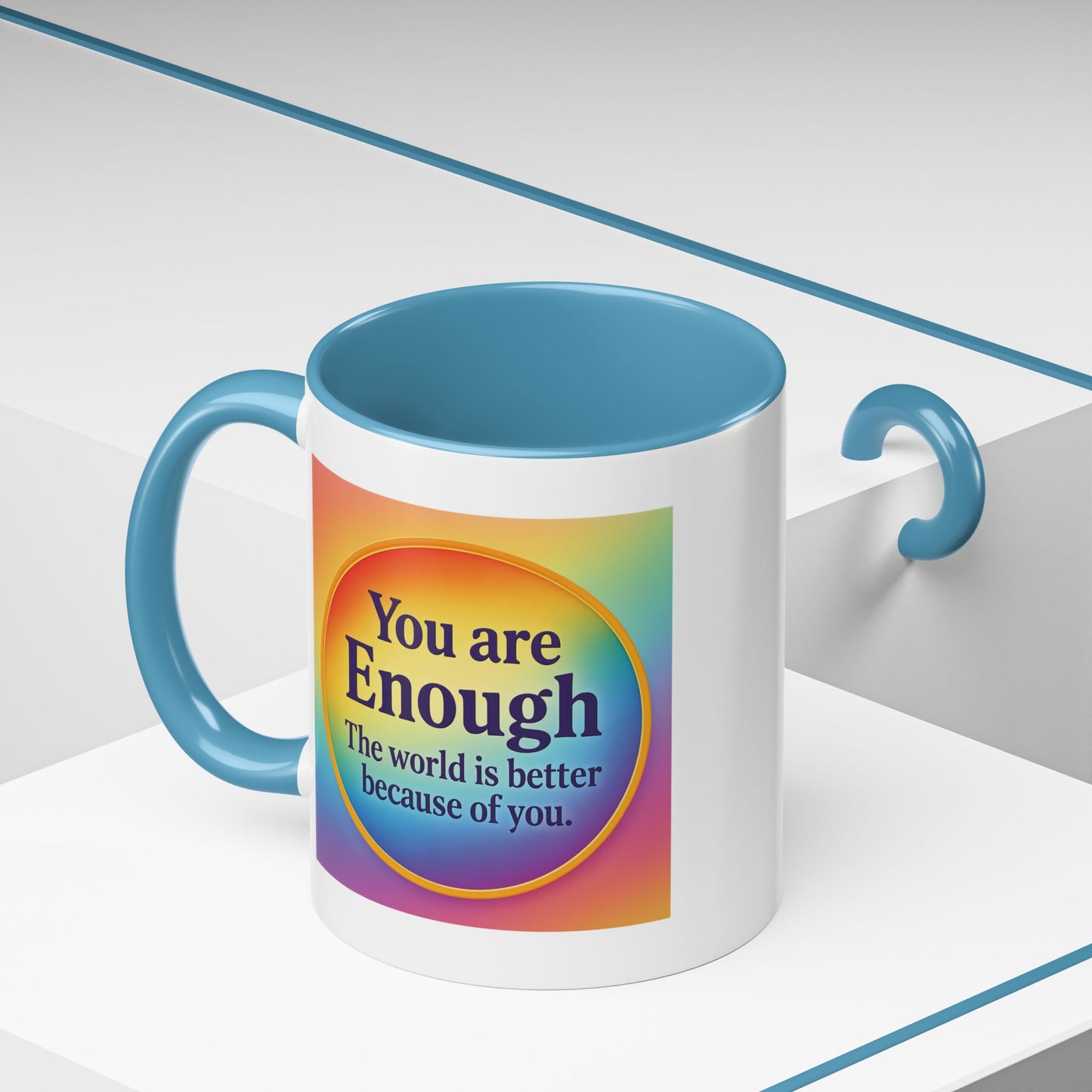 "You Are Enough" – Rainbow Accent Coffee Mug (11oz)