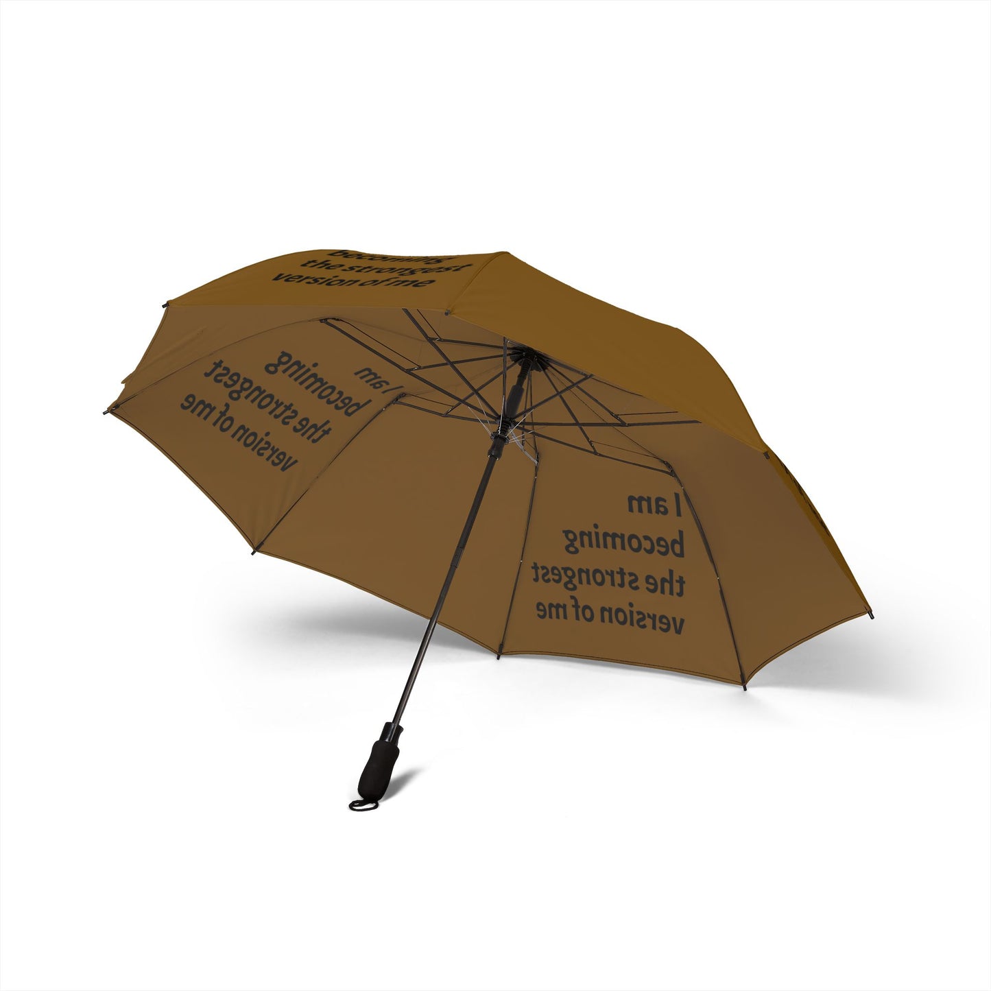 "I Am Becoming The Strongest Version Of Me" — Brown Semi‑Automatic Foldable Umbrella