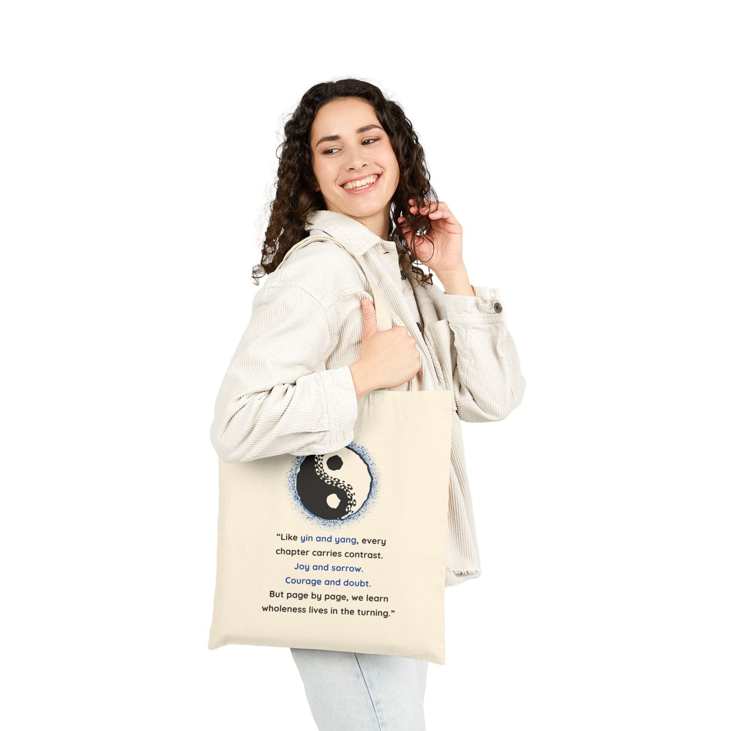Inspirational Yin and Yang Quote Cotton Canvas Tote Bag – Mindful and Stylish Everyday Carry