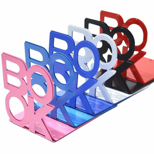 BOOK Metal Bookends Modern Letter Book Holder Heavy Duty Book Support for Shelves and Desks