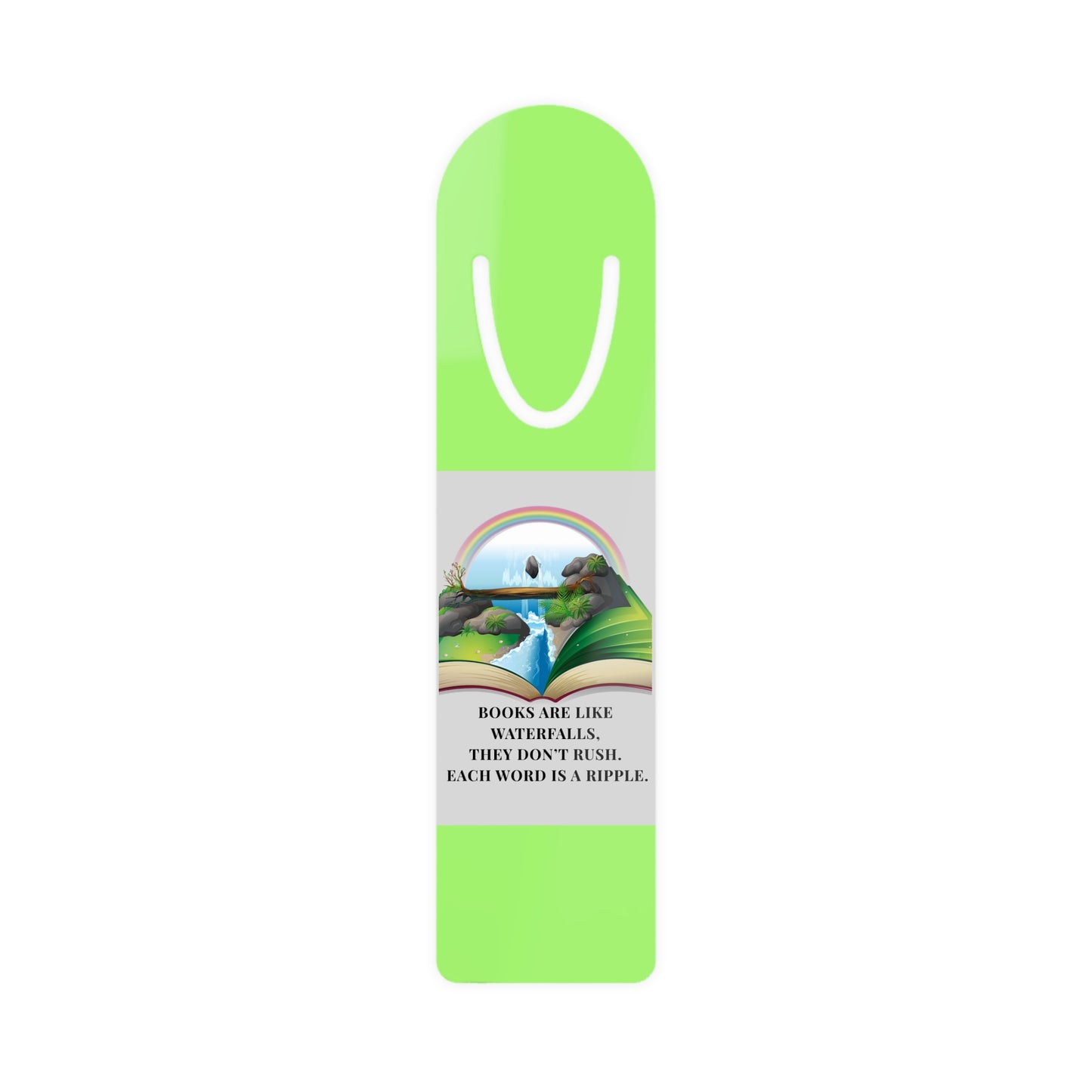 Green Aluminium Bookmark — Books Are Like Waterfalls