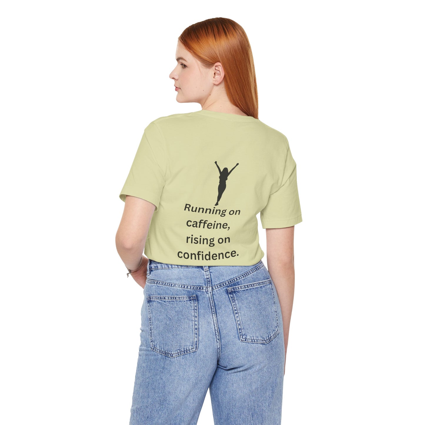 Running on Caffeine, Rising on Confidence – Empowered Woman Jersey Short Sleeve Tee