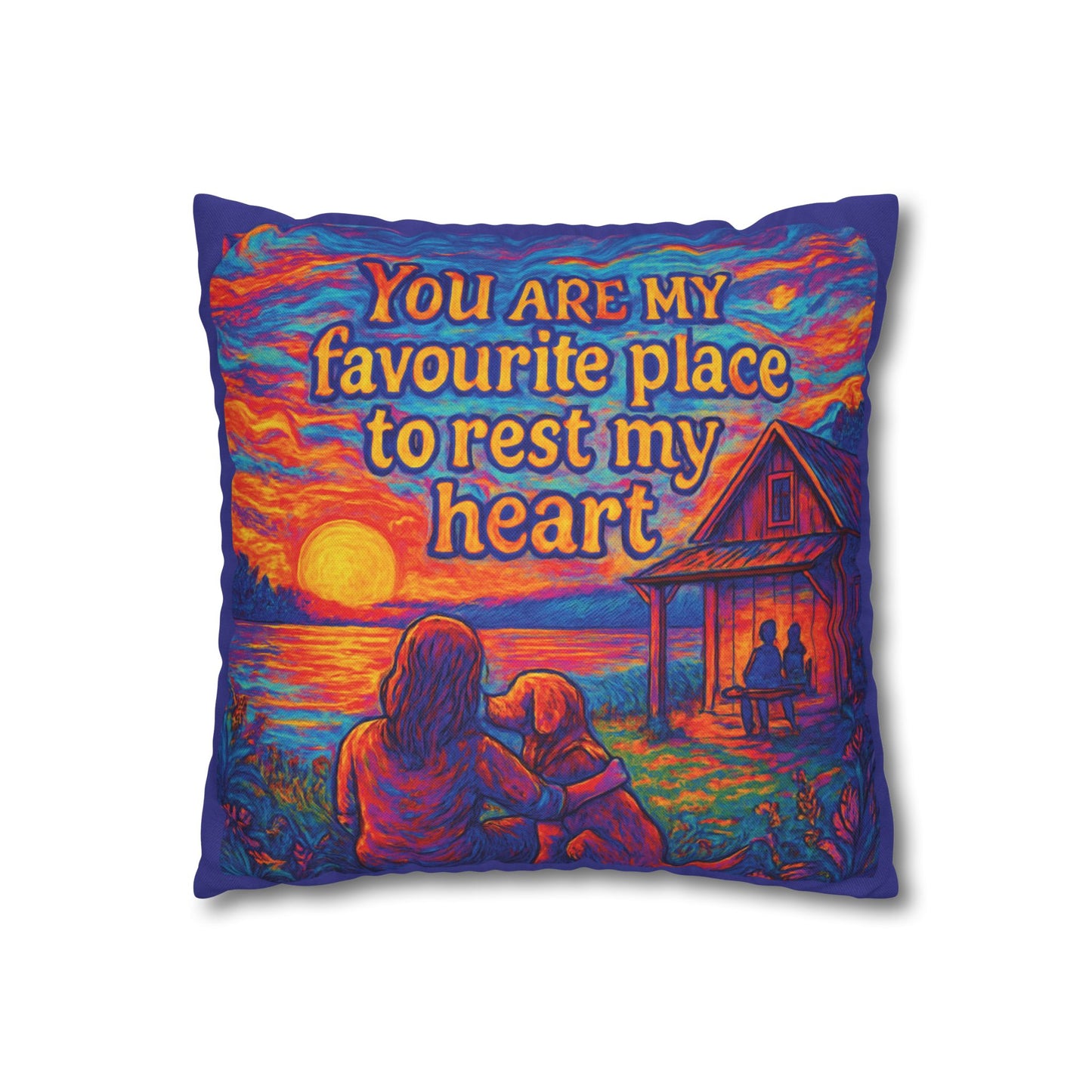 Sunset Throw Pillow — “You Are My Favourite Place to Rest My Heart” Decorative Cushion