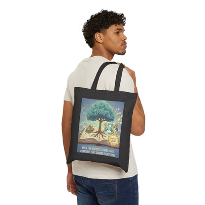 Even the Quietest Stories Have Chapters That Change Everything Literary Tree Canvas Tote Bag for Book Lovers