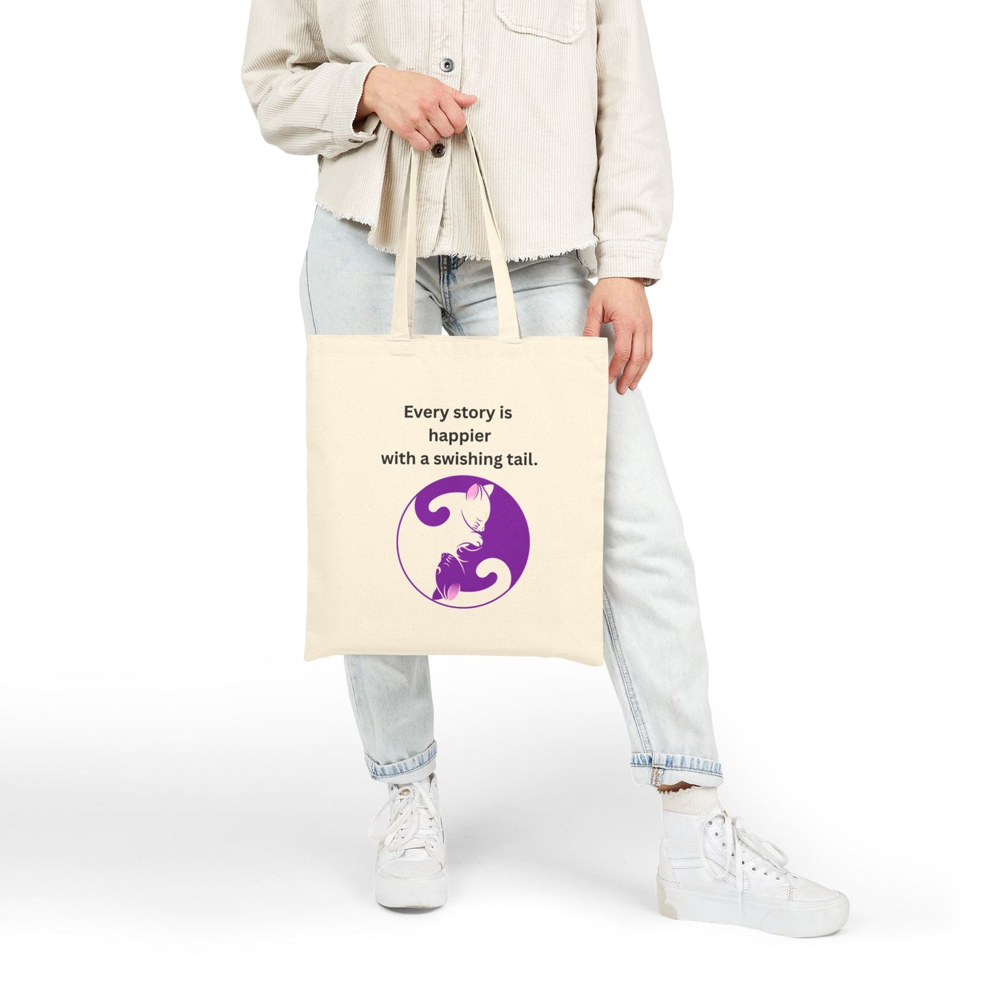 Every Story Is Happier With a Swishing Tail — Yin Yang Cats Cotton Canvas Tote Bag