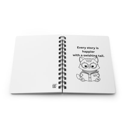 Every Story Is Happier With a Swishing Tail — Reading Cat Spiral Notebook for Writing & Quiet Moments (White Cover)