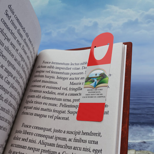 Red Aluminium Bookmark — Books Are Like Waterfalls