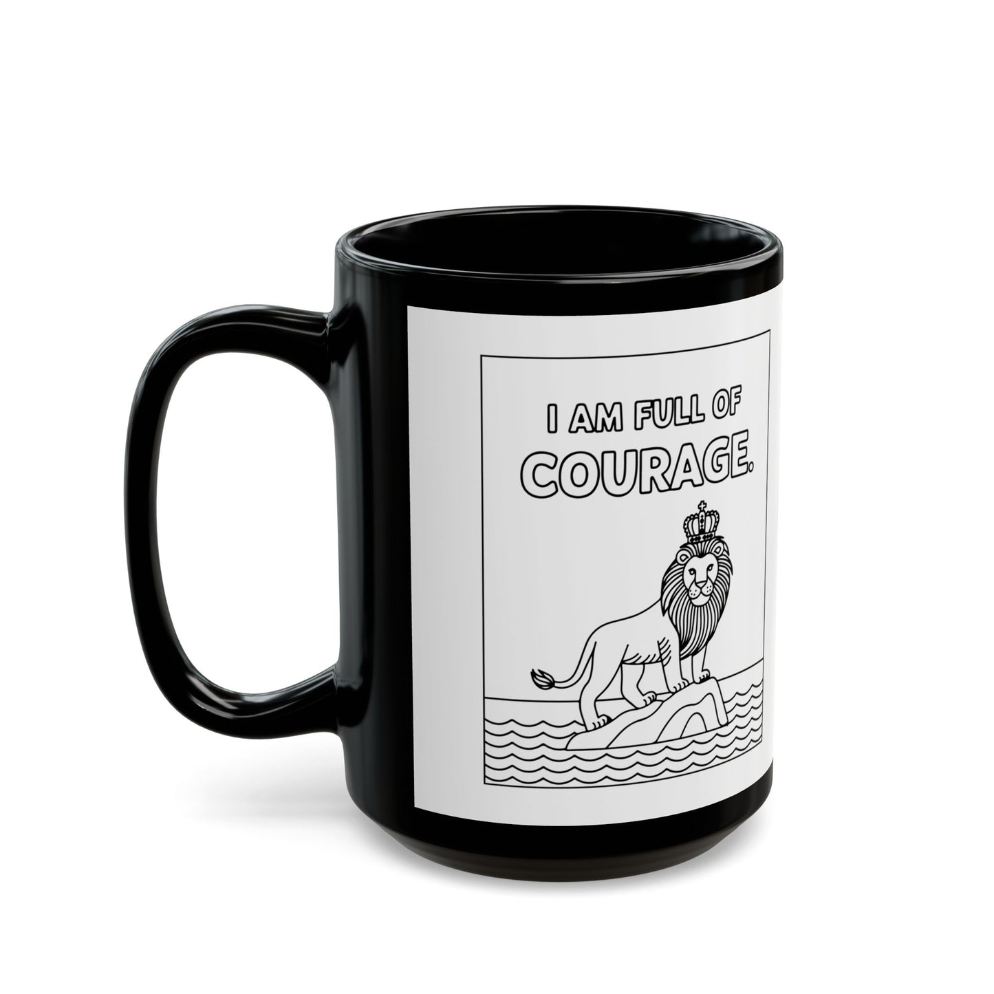 White Full of Courage Lion Affirmation Mug