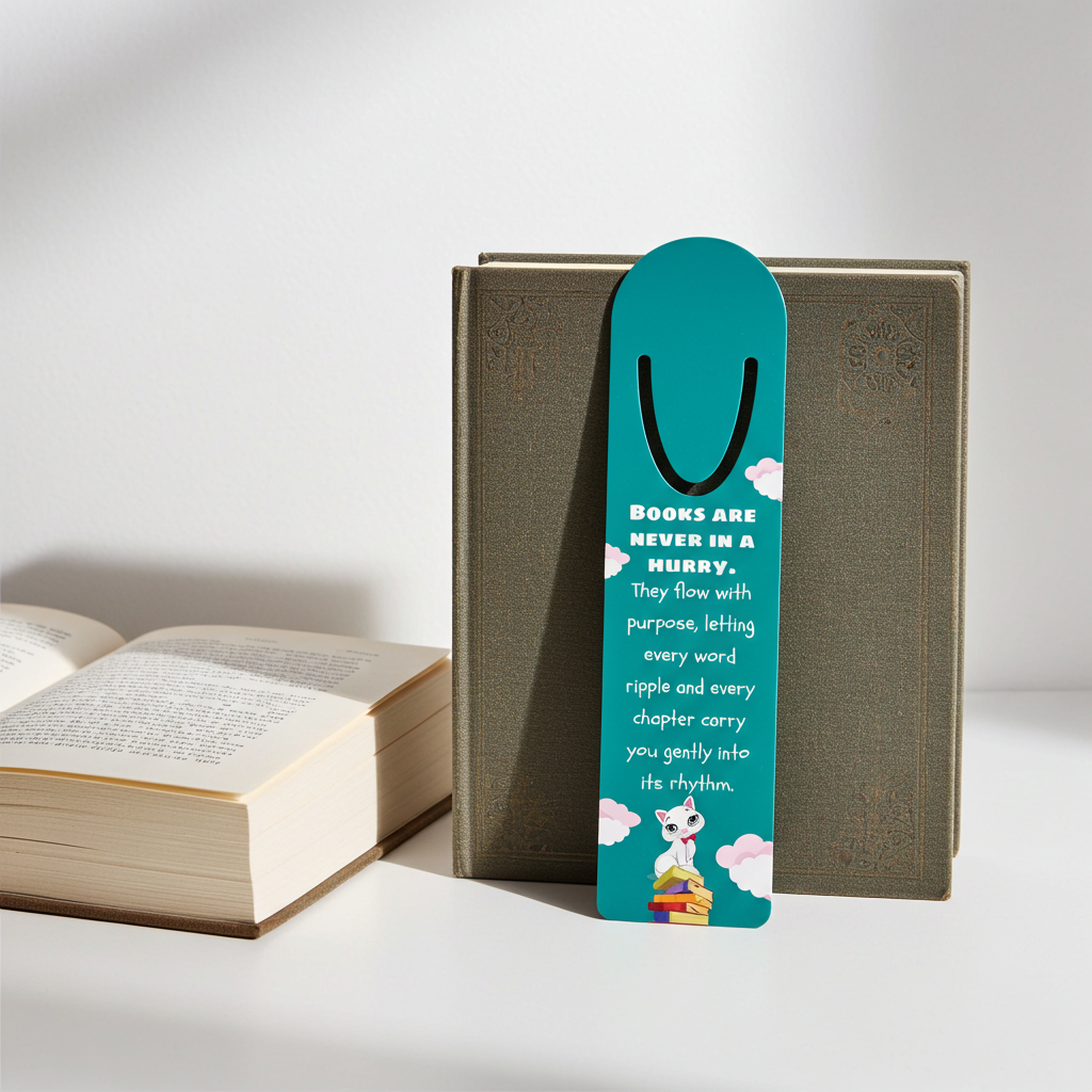 Books Are Never in a Hurry Aluminum Bookmark Elegant Minimalist Reading Accessory